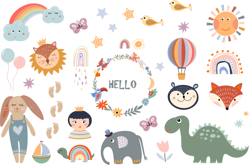 Tapete vinílico de animais elemento floral infantil - TenStickers
