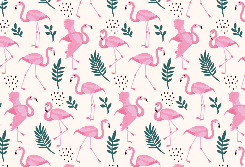 Tapete vinílico de animais com estampa de flamingo e folhas - TenStickers