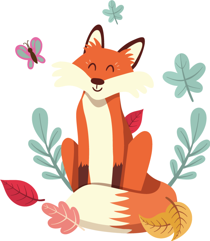 Tapete vinílico de animais raposa com folhas de outono - TenStickers