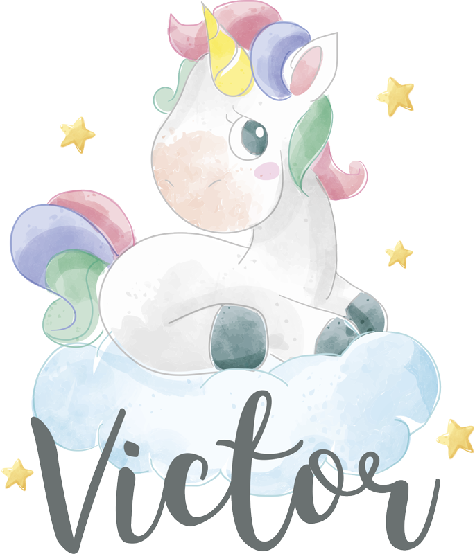 Tapete vinílico de animais unicórnio aquarelado com nuvens - TenStickers