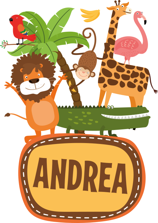 Tapete vinílico de animais com nomes de árvores da selva - TenStickers