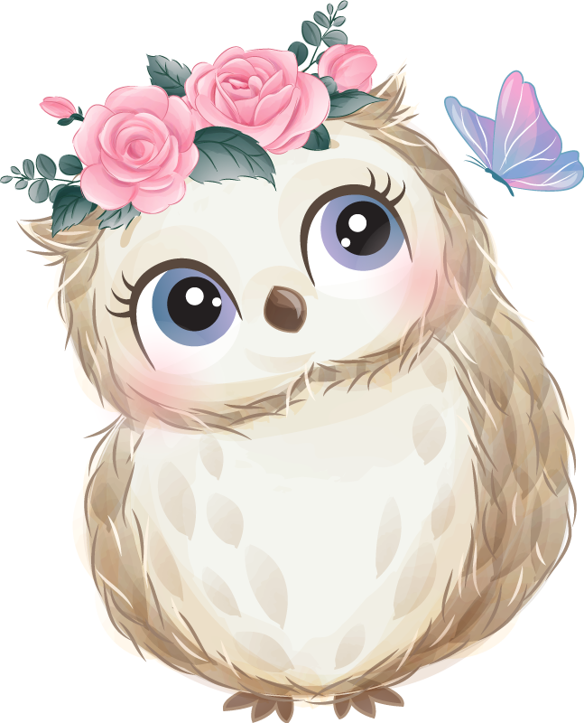 Tapete vinílico de animais coruja bebê e flores - TenStickers