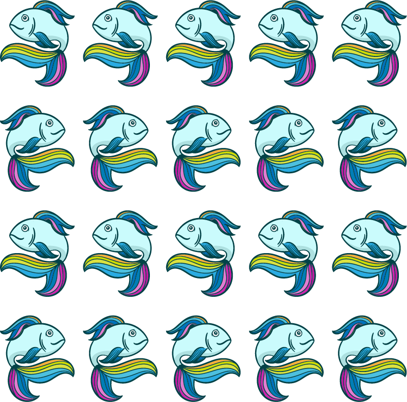 Tapete vinílico de animais peixe neon azul - TenStickers