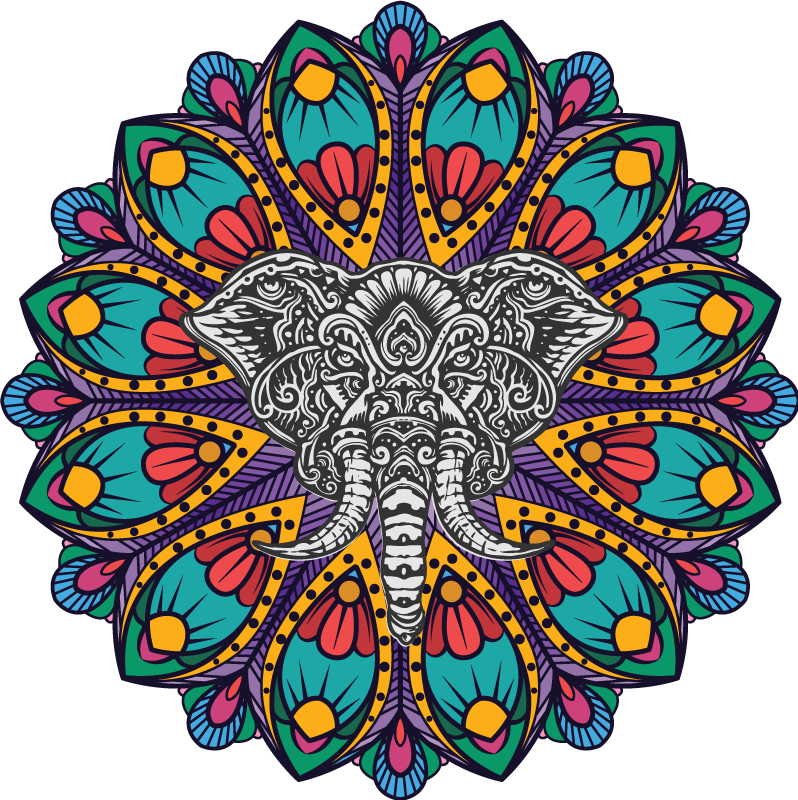 Tapete vinílico de animais mandala de elefante colorido - TenStickers