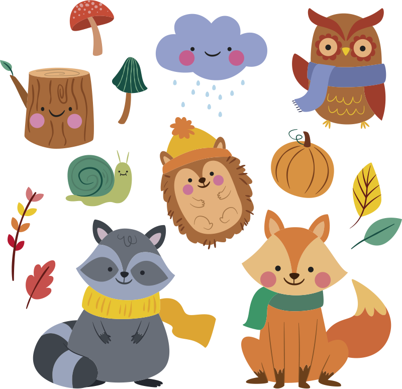 Tapete vinílico de animais flores e animais de outono - TenStickers