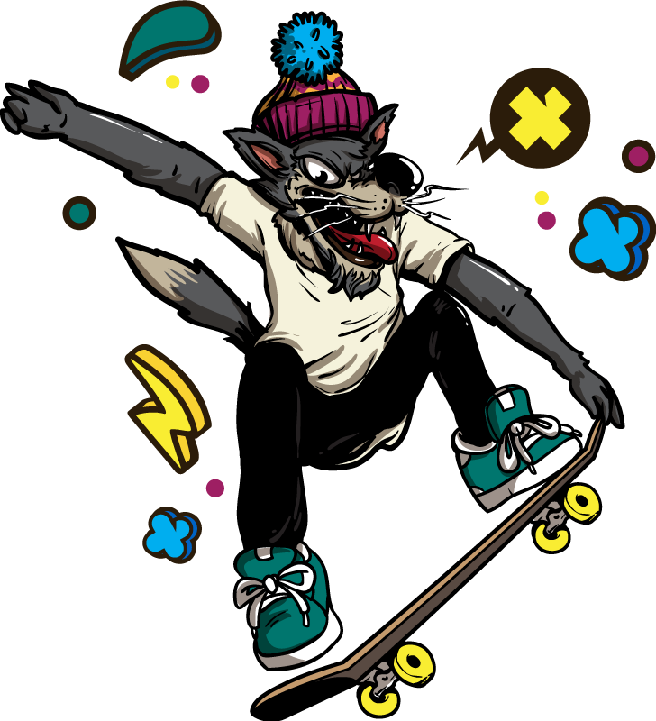 Tapete vinílico de animais lobo de skate - TenStickers