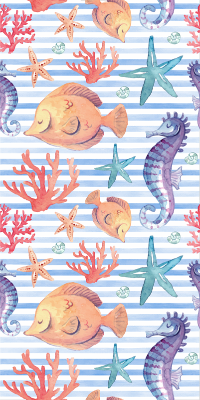 Tapete vinílico de animais azulejos da vida marinha - TenStickers