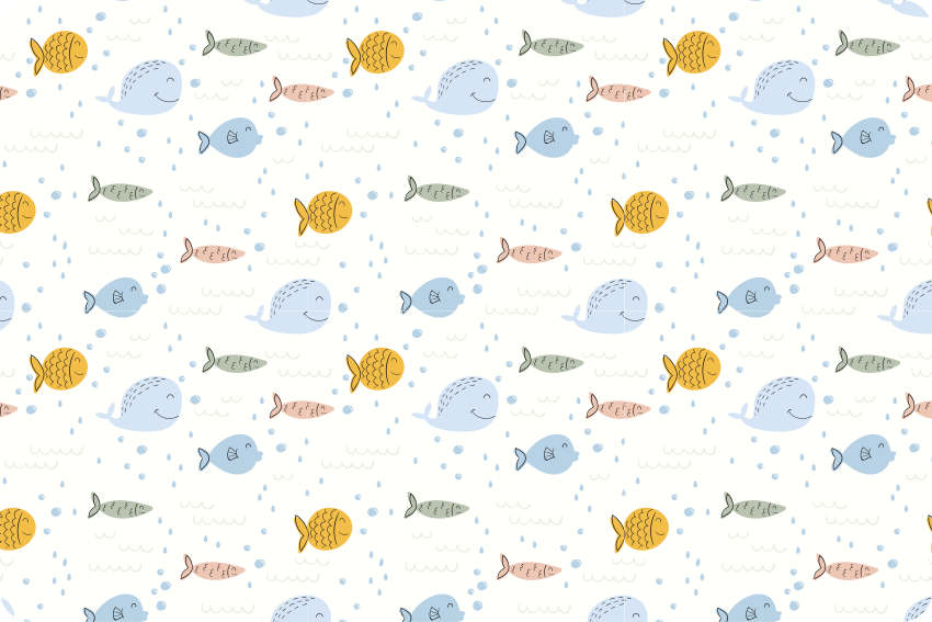 Tapete vinílico de animais peixes coloridos em cartoon - TenStickers