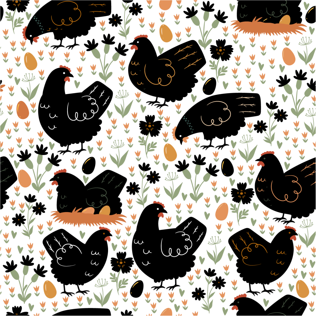 Tapete vinílico de animais galinhas pretas e brancas - TenStickers