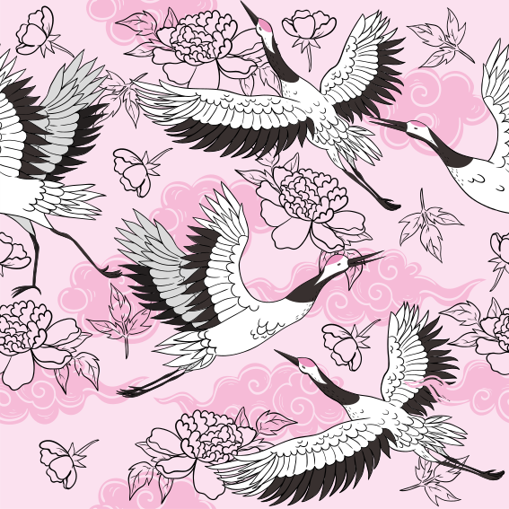 Tapete vinílico de animais padrão moderno rosa de aves - TenStickers