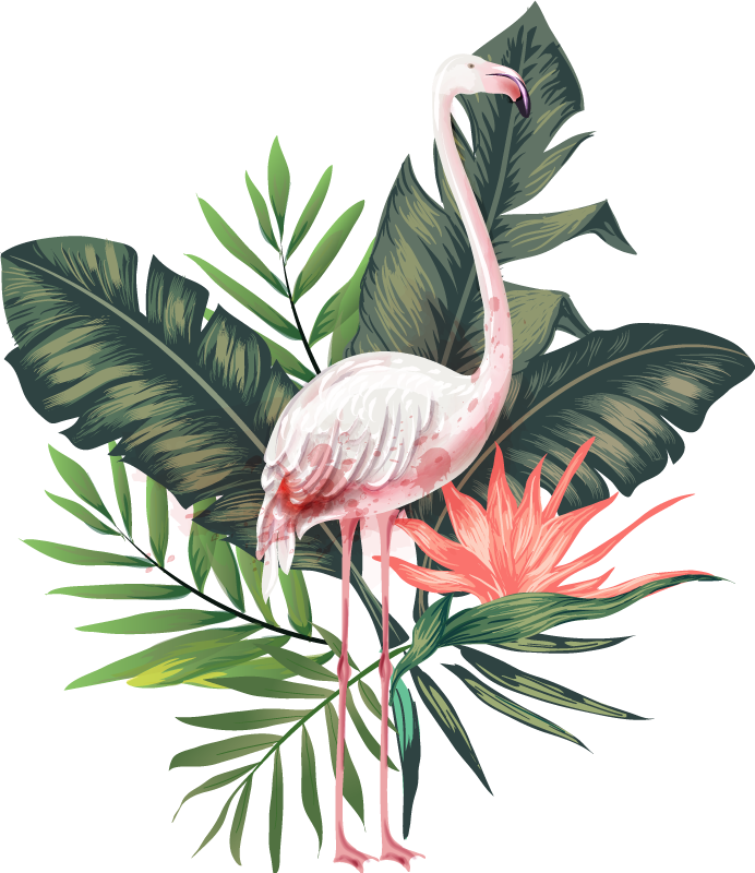 Tapete vinílico de animais com flamingo e folhas aquareladas - TenStickers