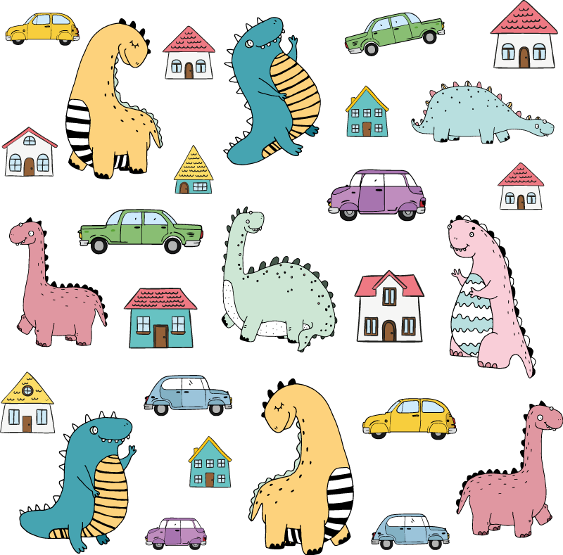 Tapete vinílico de animais dinossauros nórdicos na cidade - TenStickers