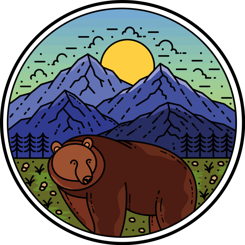 Tapete vinílico de animais montanha com urso redondo - TenStickers