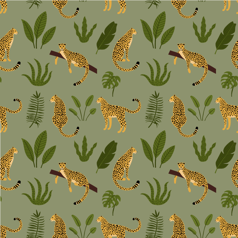 Tapete vinílico de animais com design de leopardo floral - TenStickers