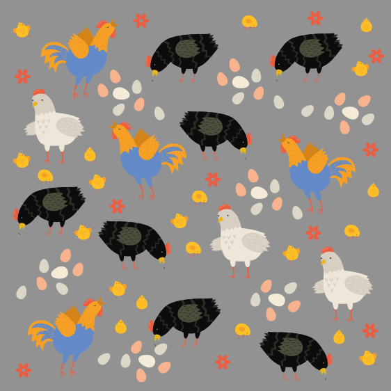 Tapete vinílico de animais padrão galinhas no cercado - TenStickers