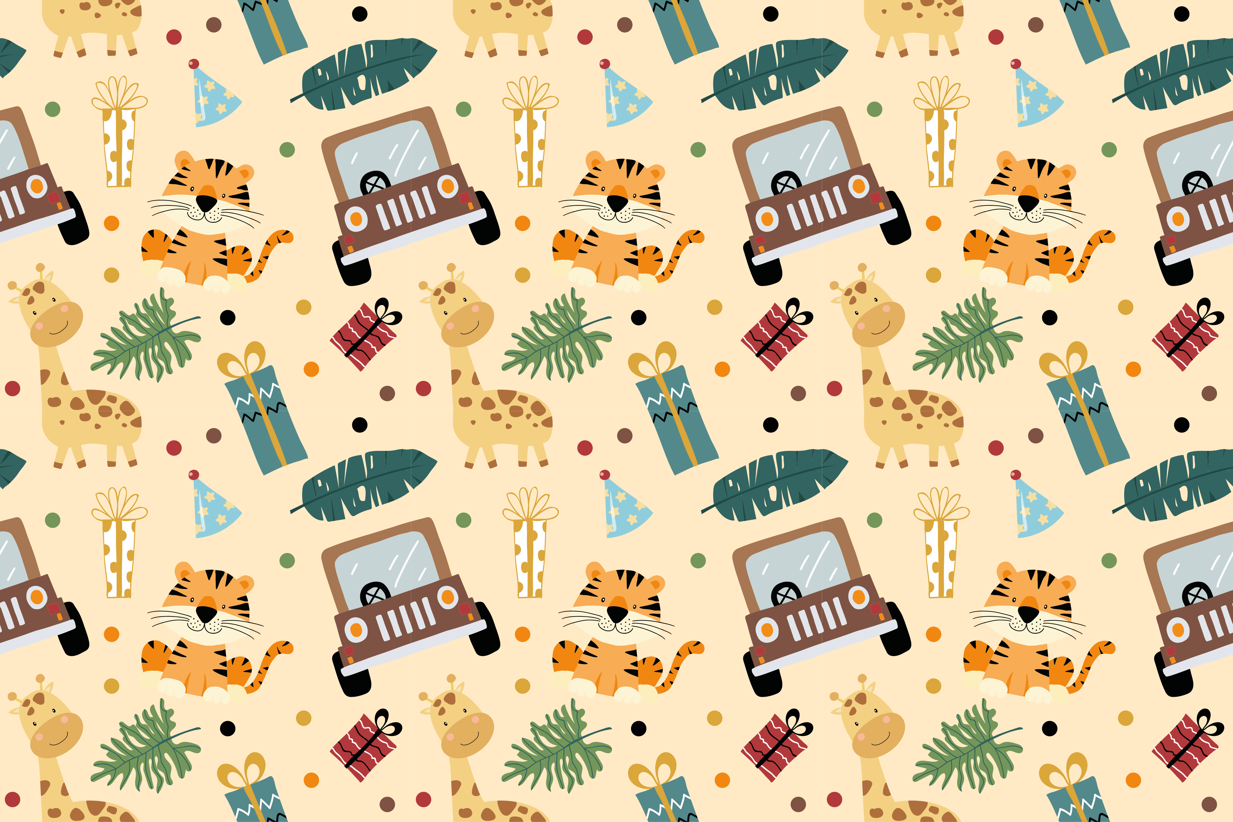 Tapete vinílico de animais safari com carro - TenStickers