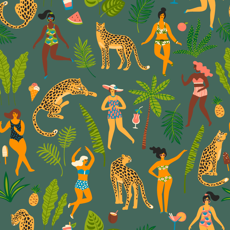 Tapete vinílico de animais mulheres e fundo de onça - TenStickers