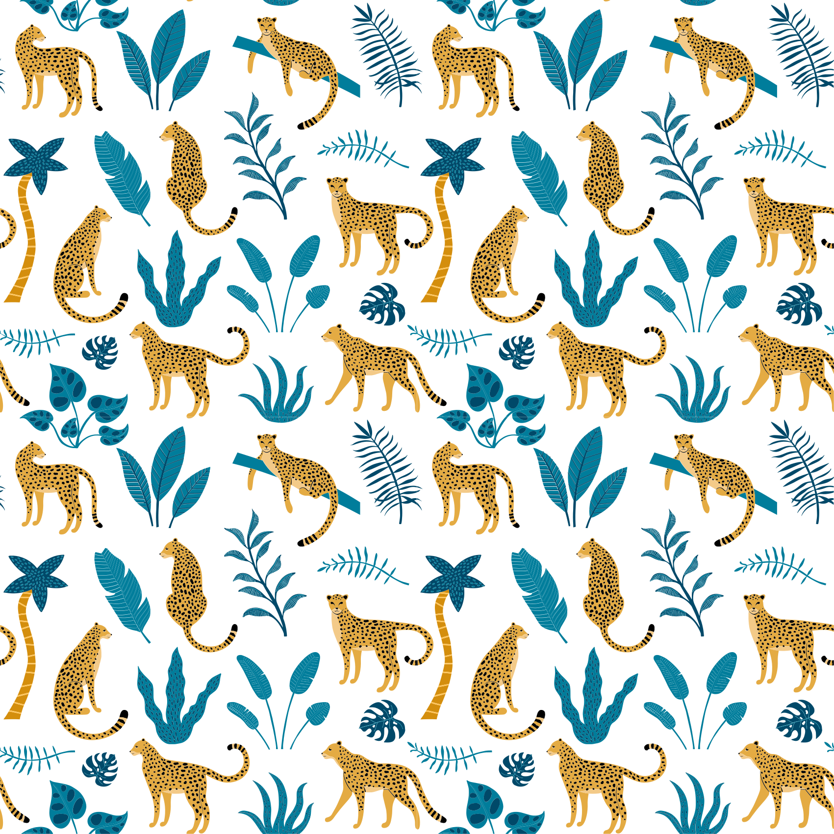 Tapete vinílico de animais botânicos e leopardos - TenStickers