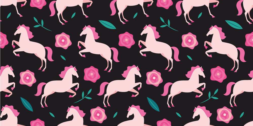Tapete vinílico de animais flores e plantas com cavalos - TenStickers
