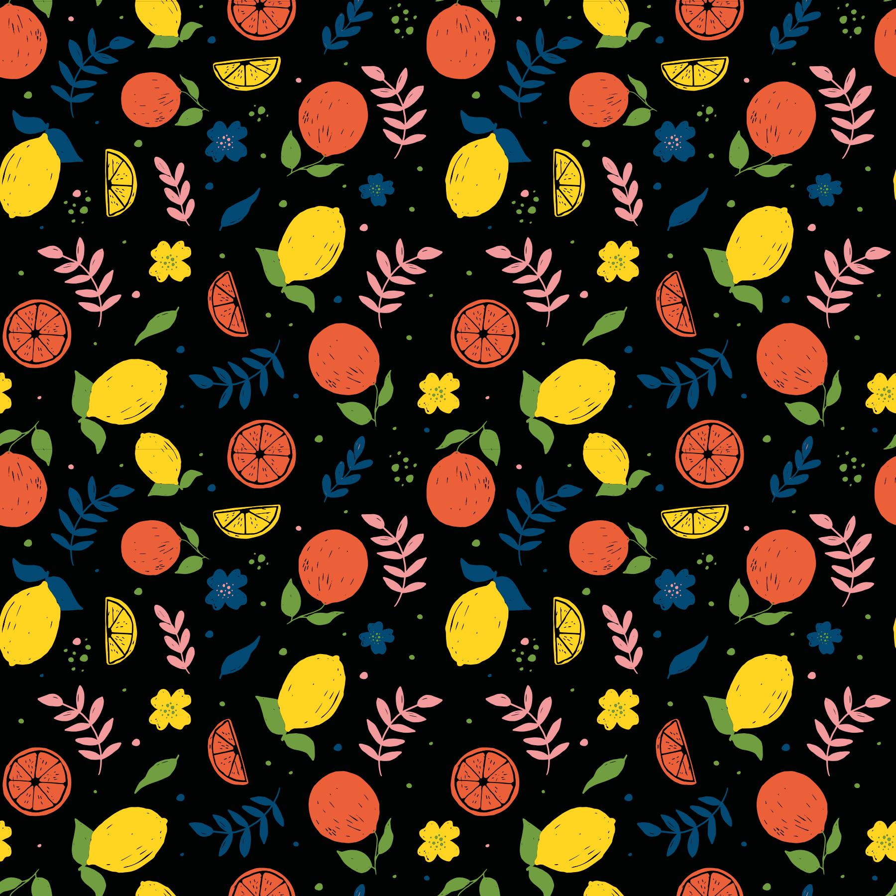 Tapete vinílico de animais frutas cítricas com folhas - TenStickers