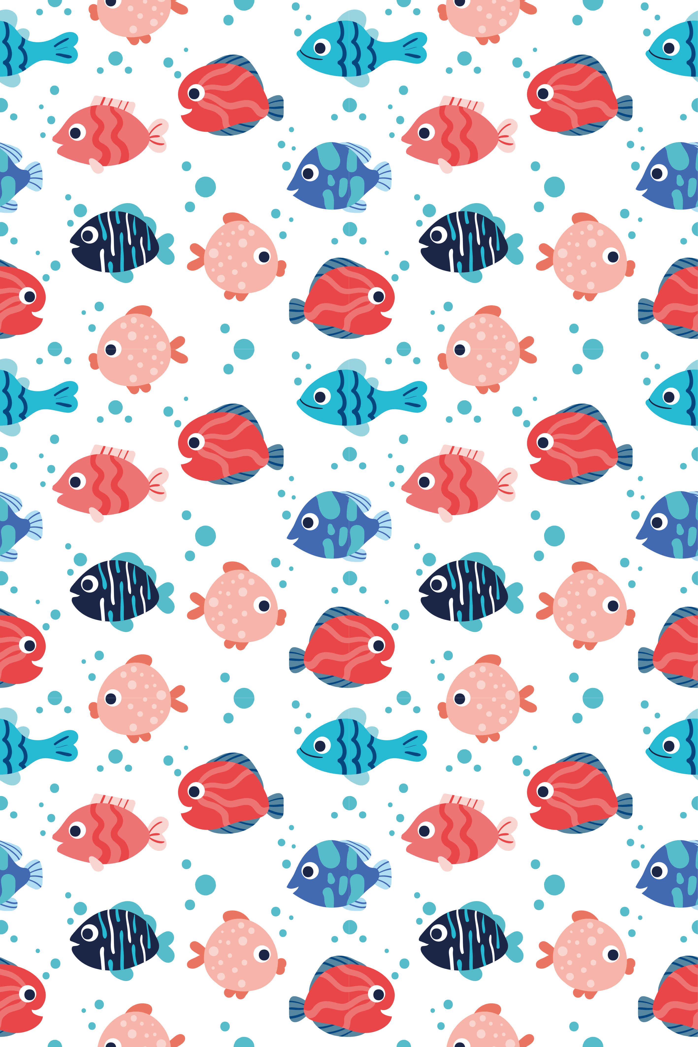 Tapete vinílico de animais peixes rosa e azuis - TenStickers
