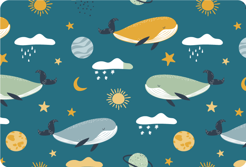 Tapete vinílico de animais com padrão de baleias moderno - TenStickers