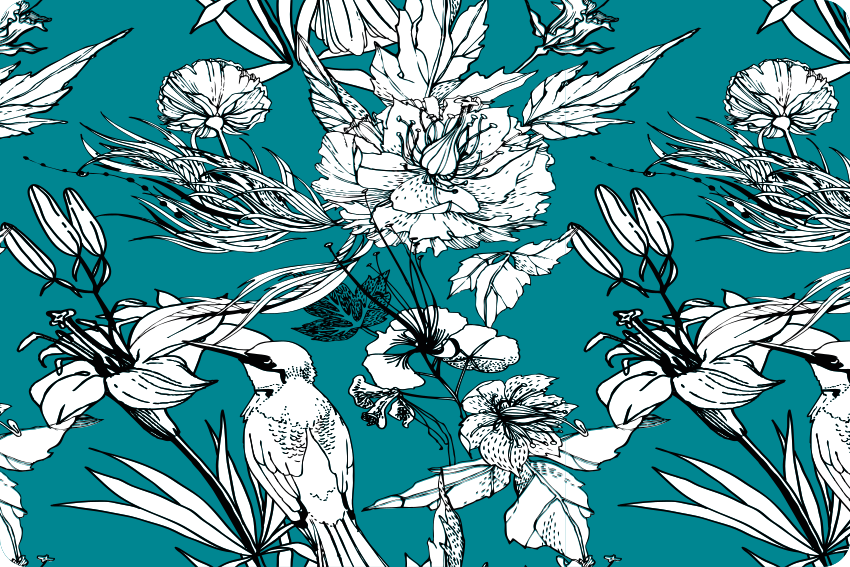Tapete vinílico de animais padrão elegante de aves brancas - TenStickers