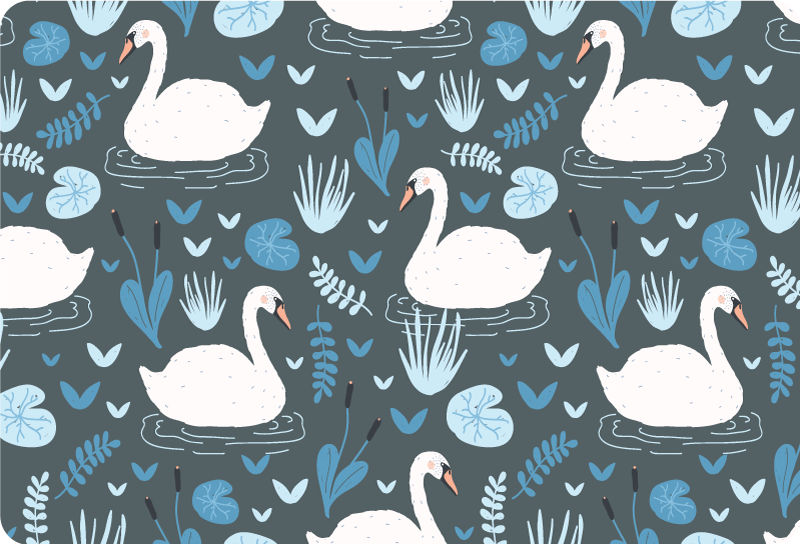 Tapete vinílico de animais com padrão de cisnes brancos - TenStickers
