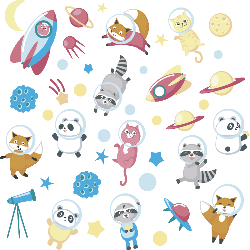 Tapete vinílico de animais astronautas fofos - TenStickers