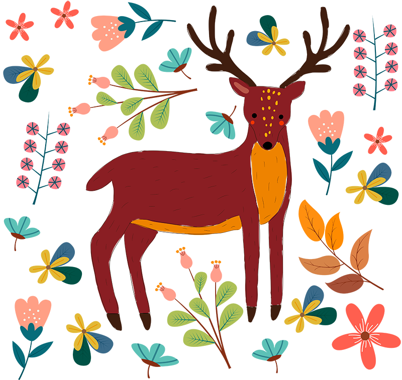 Tapete vinílico de animais ilustração de veado divertido - TenStickers