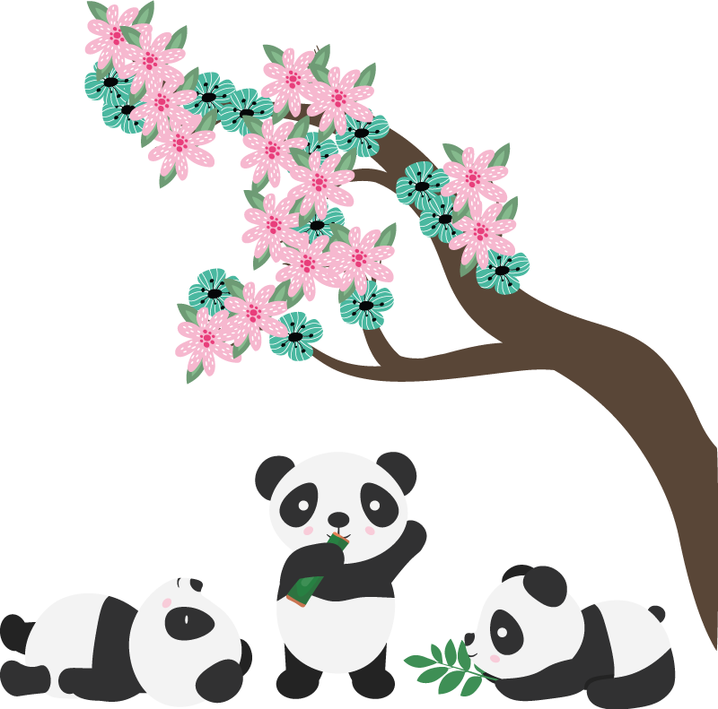 Tapete vinílico de animais clã de pandas divertidos - TenStickers