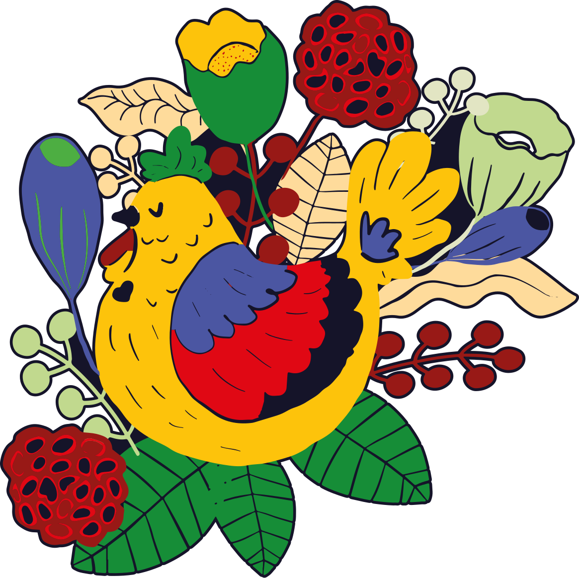 Tapete vinílico de animais pássaros coloridos e florais - TenStickers