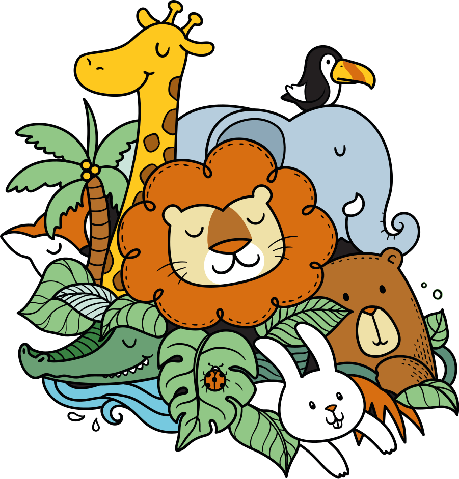 Tapete vinílico de animais cena de animais brincando - TenStickers