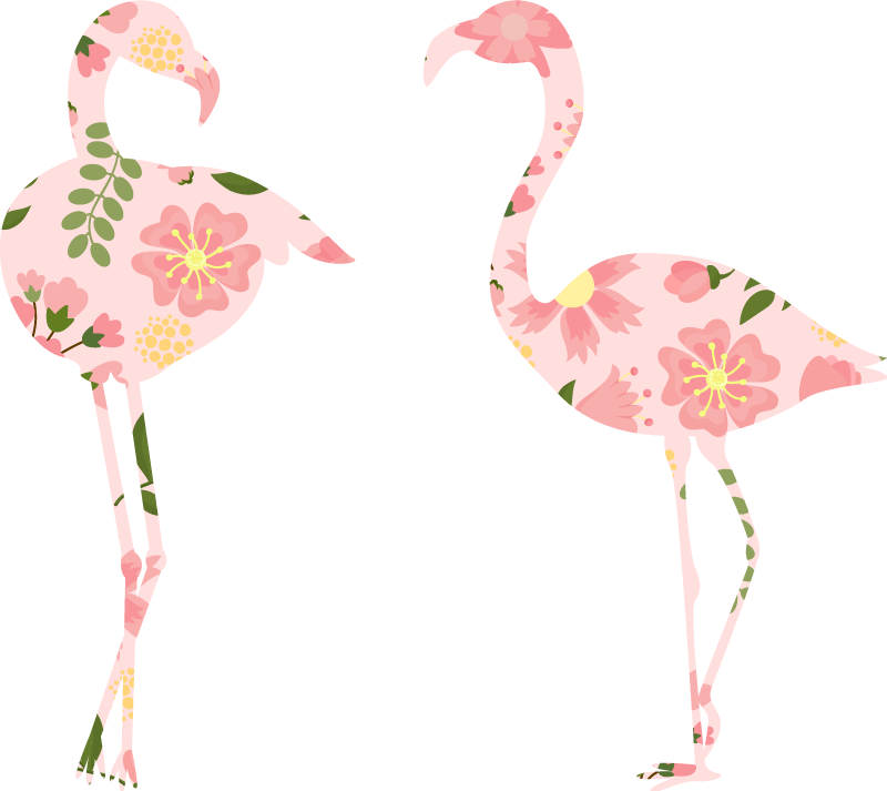 Tapete vinílico de animais com padrão floral de flamingo - TenStickers