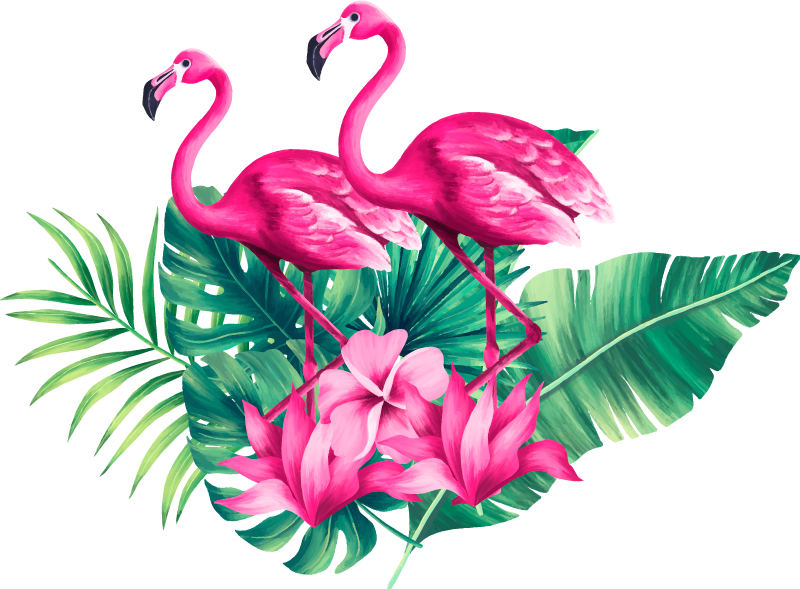 Tapete vinílico de animais flamingos e folhagens - TenStickers