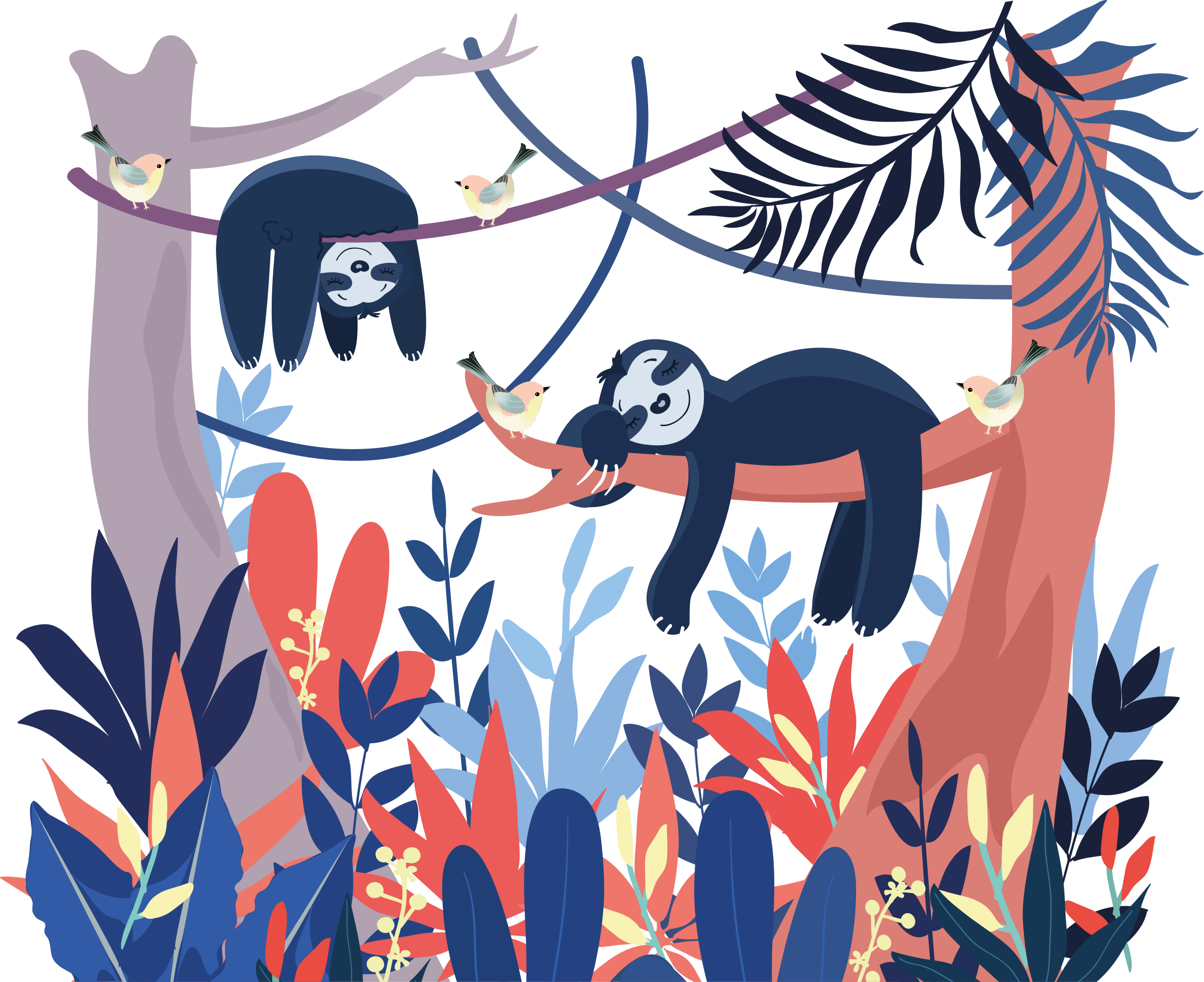 Tapete vinílico de animais cena de bicho-preguiça brincalhão - TenStickers