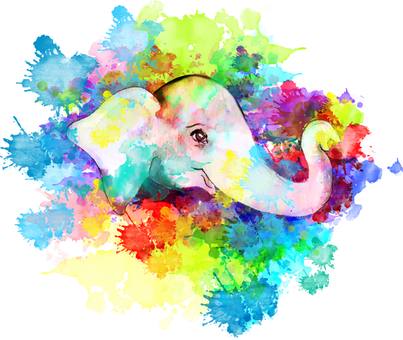 Tapete vinílico de animais elefante colorido splash - TenStickers