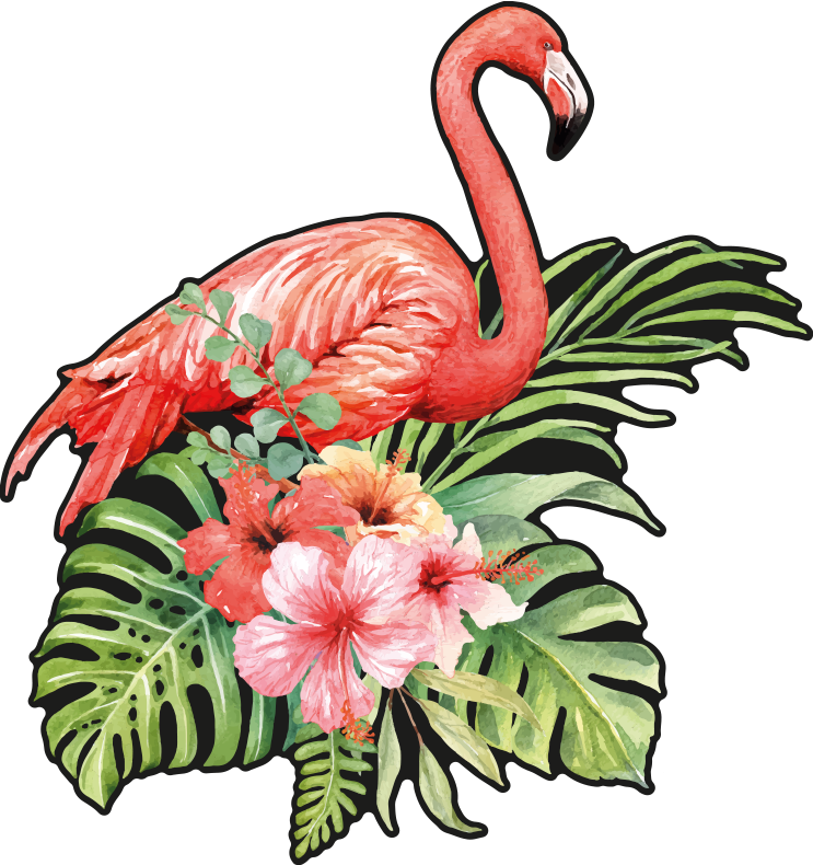 Tapete vinílico de animais flamingo com flores - TenStickers