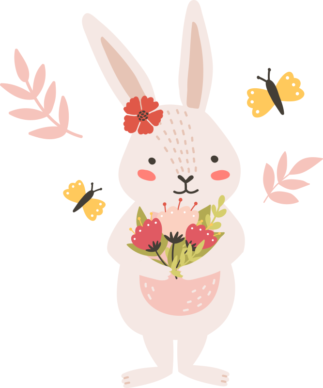 Tapete vinílico de animais com arte de coelho adorável - TenStickers