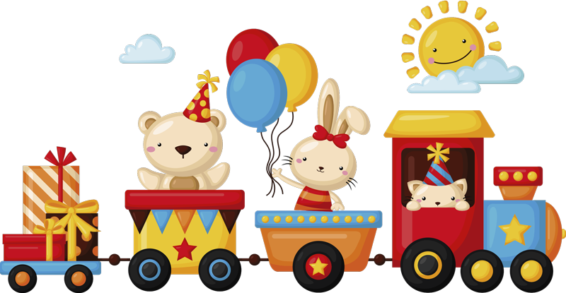 Tapete vinílico de animais trem de animais - TenStickers