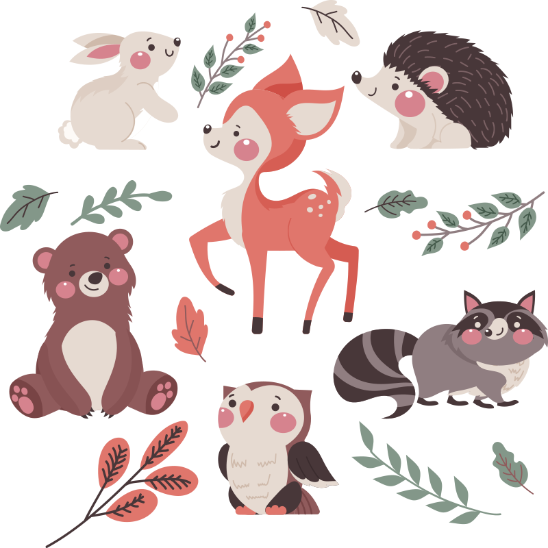 Tapete vinílico de animais da floresta no outono - TenStickers