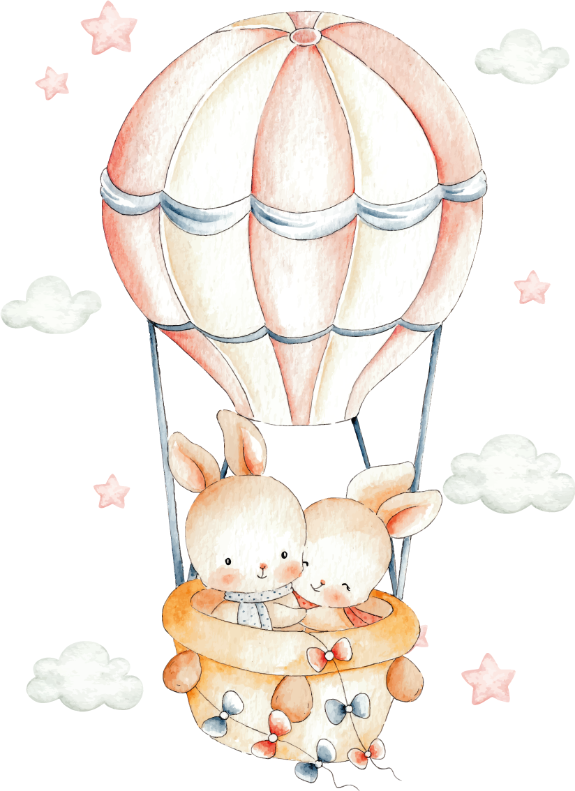 Tapete vinílico de animais coelhinhos pastéis em balões - TenStickers