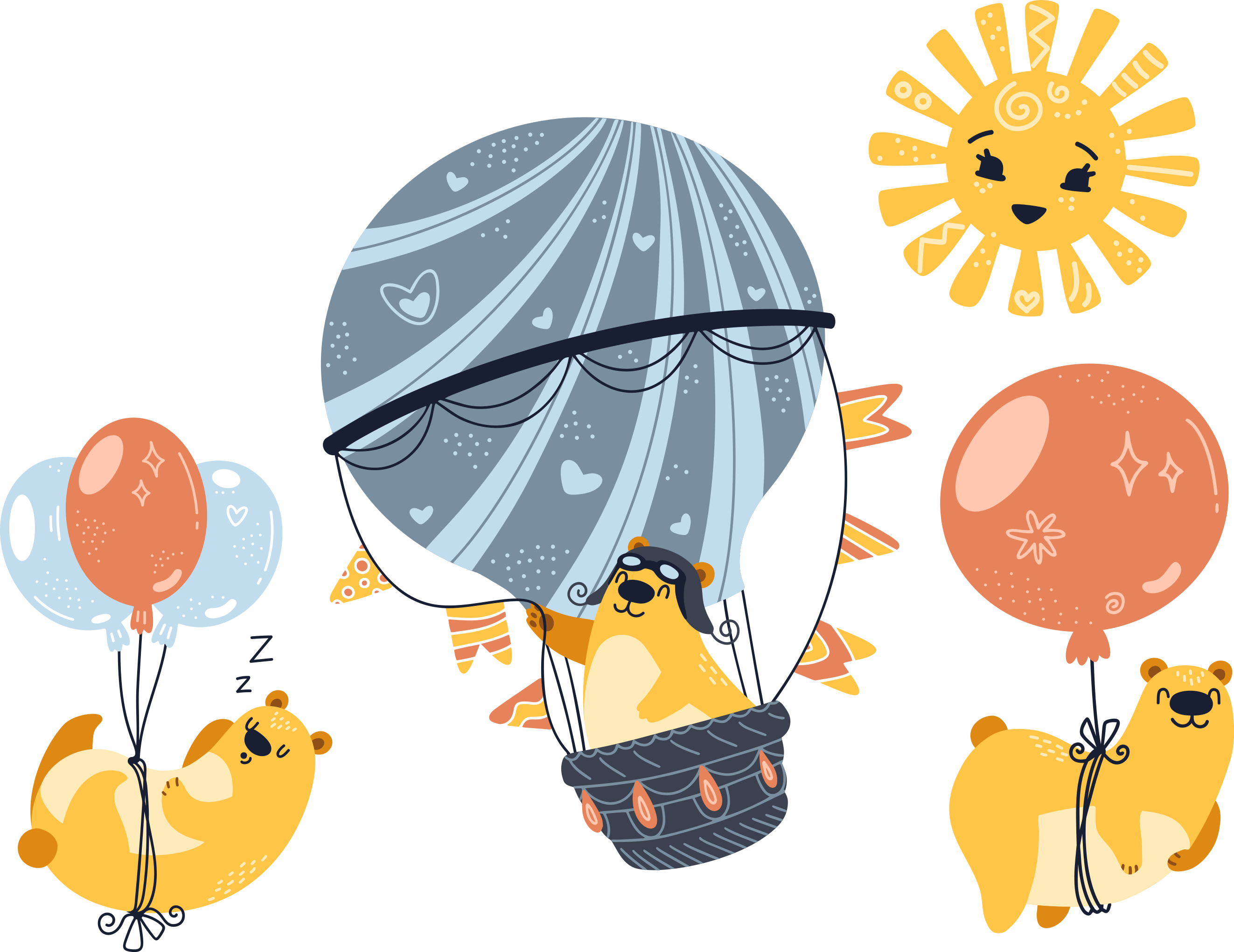 Tapete vinílico de animais pendurados em balões - TenStickers