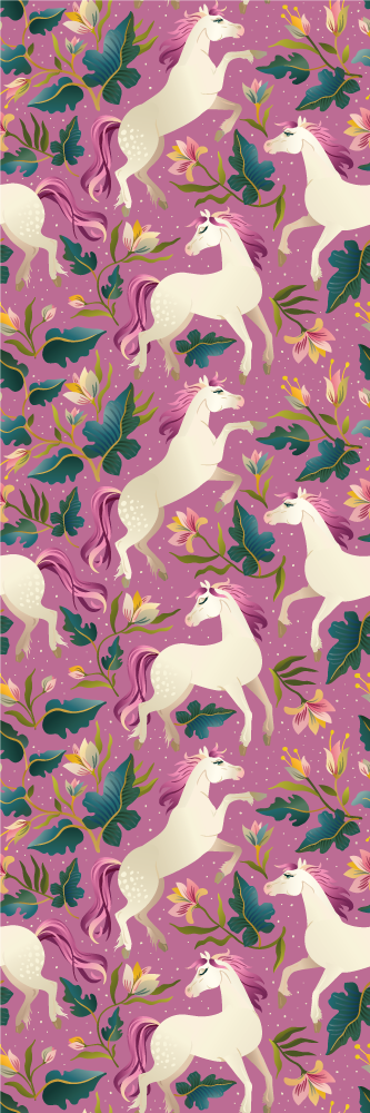 Tapete vinílico de animais design de cavalo floral rosa - TenStickers