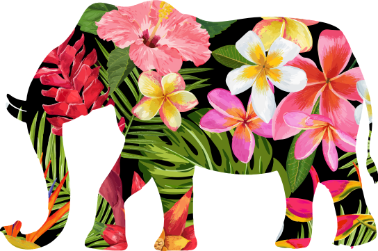 Tapete vinílico de animais silhueta floral de elefante - TenStickers