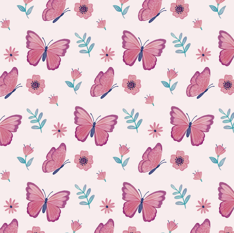 Tapete vinílico de animais composição de flores e borboletas - TenStickers