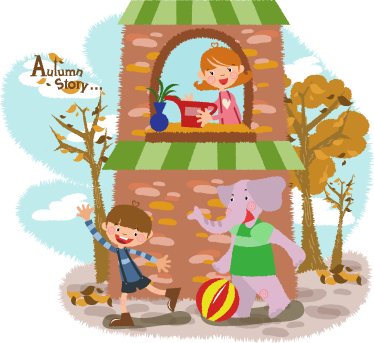 Tapete vinílico de animais elefante e crianças brincando - TenStickers