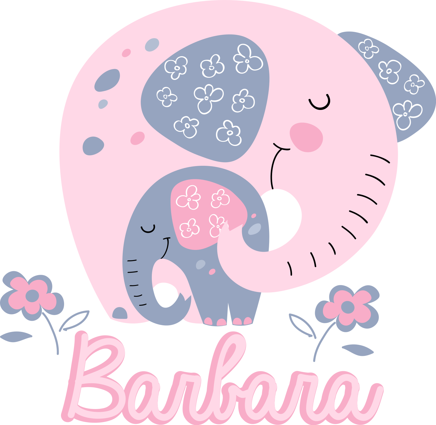 Tapete vinílico de animais elefantes com corações e nome - TenStickers