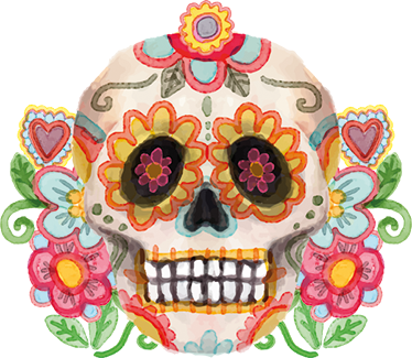 Tapete vinílico halloween caveira floral aquarelada - TenStickers