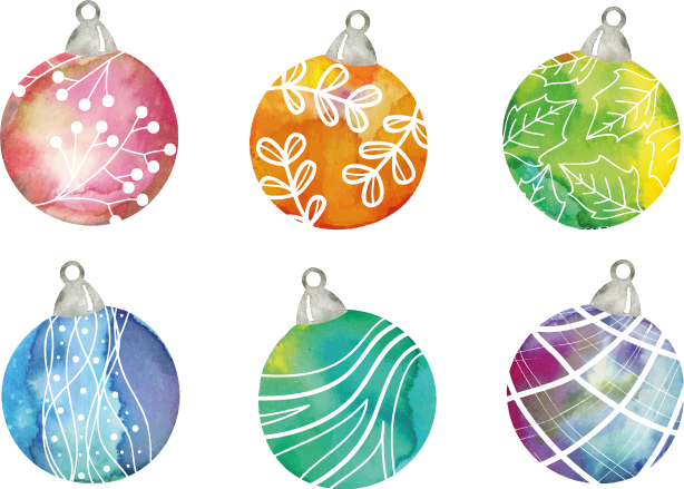 Tapete vinílico do natal com enfeites de bolas aquareladas - TenStickers